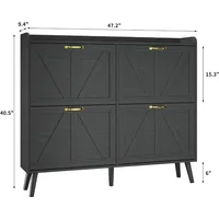 Shoe Storage Cabinet with 4 Flip Drawers, Shoe Cabinet Storage for Entryway Slim, Freestanding Black Shoe Cabinet, Farmhouse 2