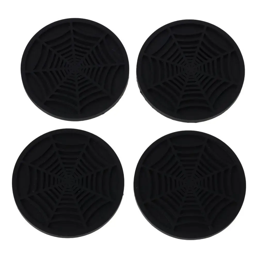 4pcs Spider Web Design Car Cup Coasters 7cm Round Shape Non-Slip Car Cup Holder Coaster PVC Material Red/ Black