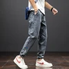Large size elastic workwear jeans, men's ankle tied Harlan pants, wear-resistant and fat added, plus size trendy and loose 3