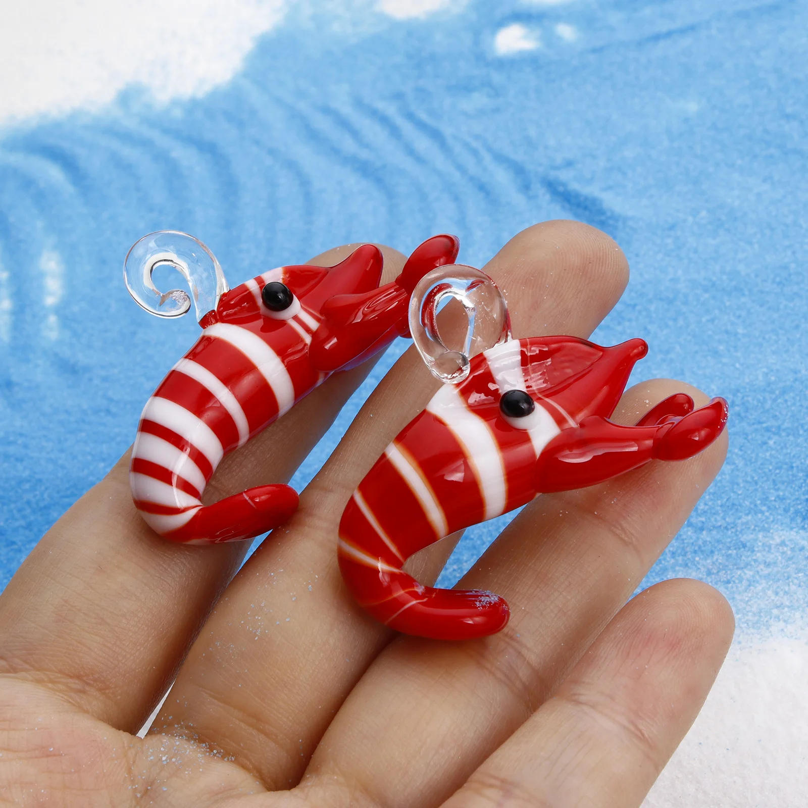 DoreenBeads 1 pezzo 3D Red Lobster Stripe Vetro di murano Oceano Pendenti di gioielli Gioielli fai da te Creazione di ornamenti Decorazione dell'acquario 2