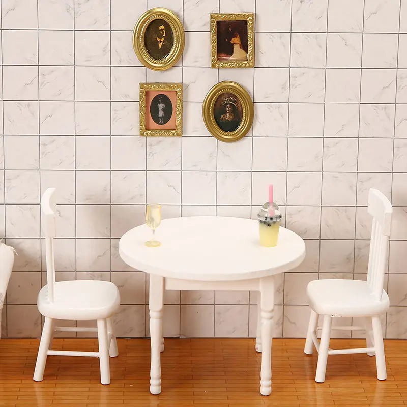 

1:12 Dollhouse Miniature Furniture Wooden White Dining Table Chair Model Set Dollhouse Furniture Poppenhuis Meubels