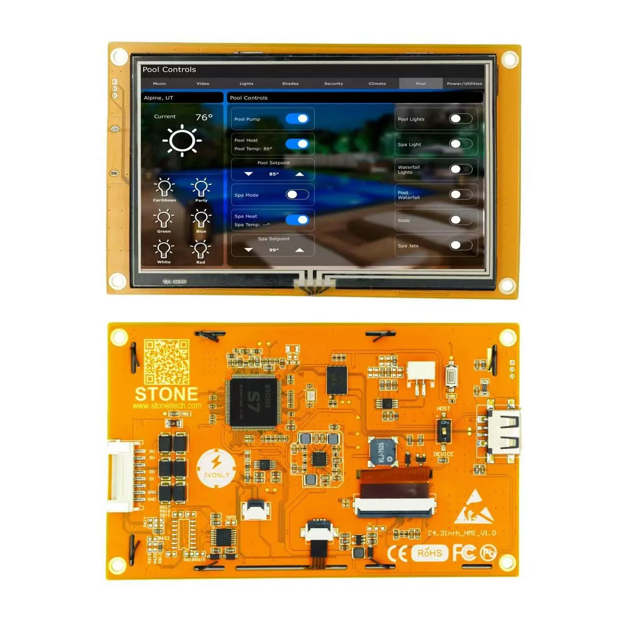 SCBRHMI 4.3 Inch LCD-TFT HMI Display Module Intelligent Series RGB 65K Color Resistive Touch Panel without Enclosure