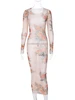 Hugcitar Mesh Floral Print Long Sleeve Sexy See Through Slim Maxi Dress Summer Women Fashion Y2K Beach Vacation Rave Outfit 6