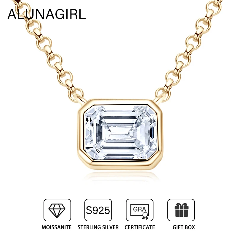 

1CT D Color Real Moissanite Emerald Cut Square Diamond Pendant Necklaces for Women Jewelry 925 Sterling Sliver Plated White Gold