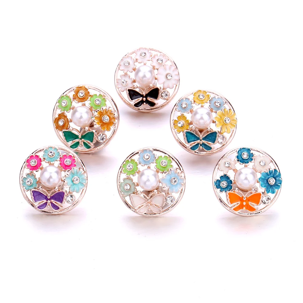 K0014 Flower Love Crystal gemstone Birthstone 18mm Metal snap button jewelry DIY  bracelet