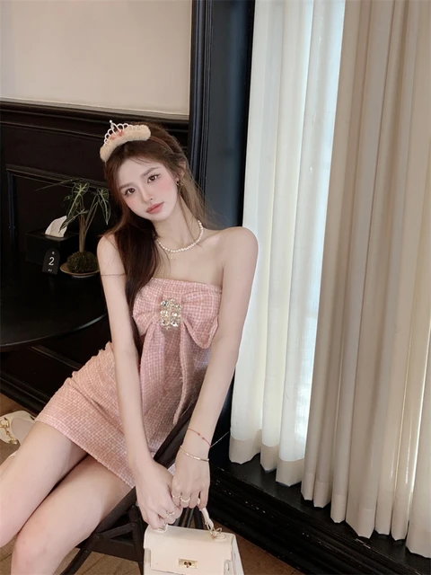 Bow Tie Bra Spring Summer Off Shoulder A-Line Woven Short Dress