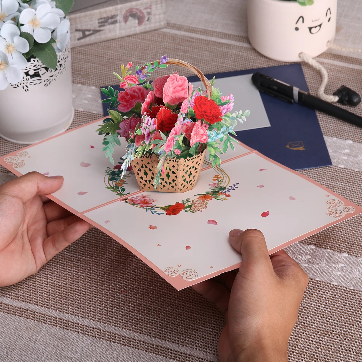 

3D Mothers Day Pop Up Card Thanksgiving Birthday Anniversary Gift 3D Carnations Greeting Cards for Mom Wife