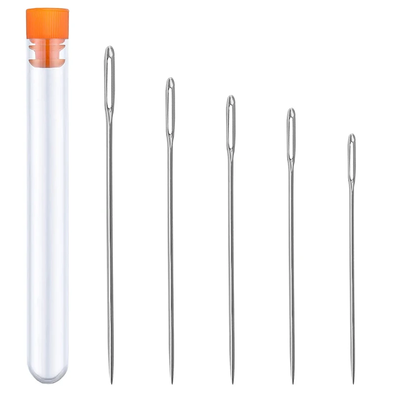 LMDZ 5PCS 5 Size Large Eye Stitching Long Needles Kit with Needle Storage  Tube 3.5inch to 6.8inch Hand Sewing Needles for Sewing