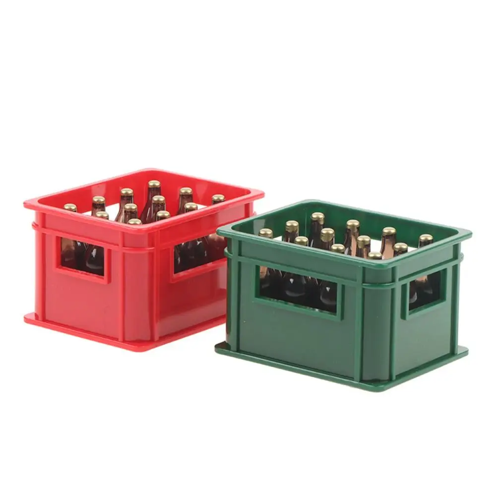 1Set 1:12 Mini Dollhouse Beer Resin Frame Storage Basket With 12 Bottles Simulation Drink Beer Model DIY Doll Accessories 2