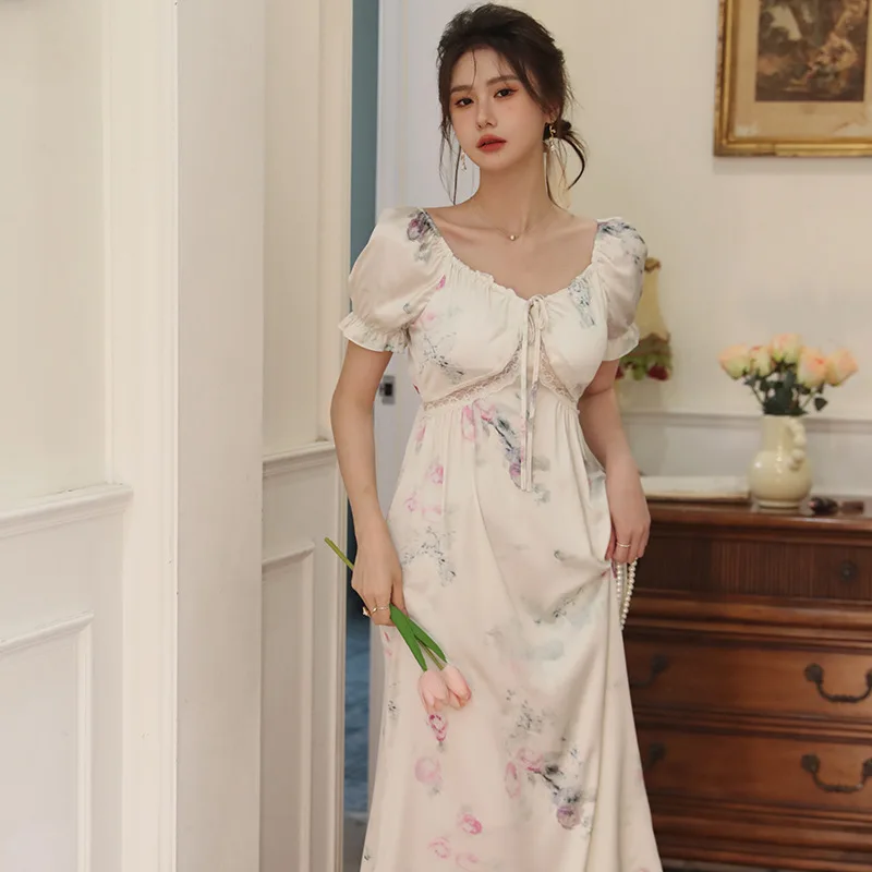 

Сексуальная женская ночная рубашка с коротким рукавом, ночное белье, атласная ночная рубашка с цветочным принтом