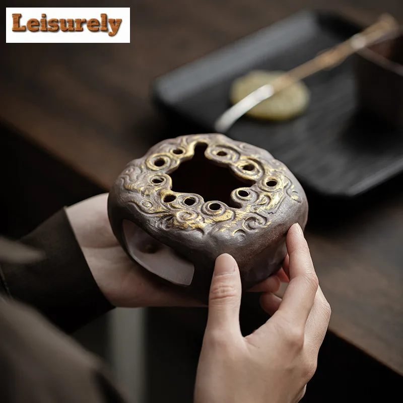 Retro Gilded Old Rock Mud Tea Warmer Holder Candle Heater Stove Kettle Stand Baked Milk Jar Carbon Furnace Drinkware Supplies