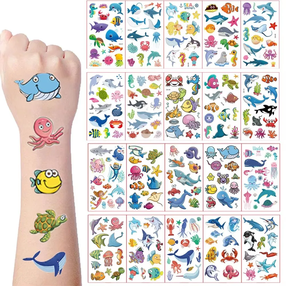 Description Picture 2 of itemMarine Animals Tattoo For Kids Temporary Tattoo Sticker Boys Girls Ocean Theme Birthday Party Decor Supplies Kids Favor Gift