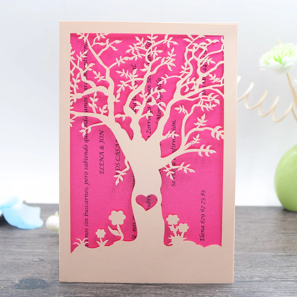 10pcs Invitation Cards Wedding Laser Cut Tree Design INC24 with Inner Paper and Envelop