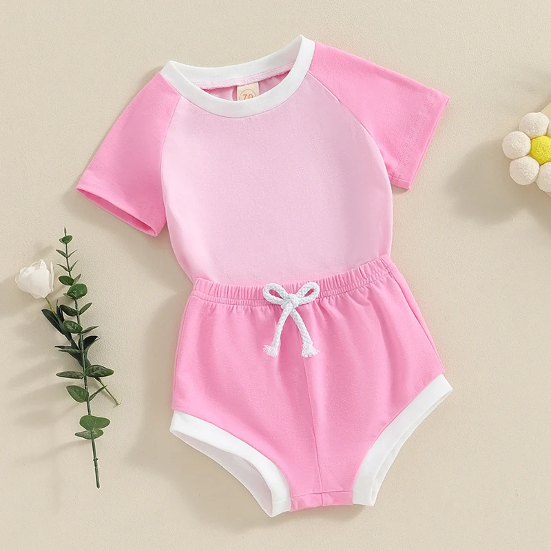 

Летняя одежда для новорожденных девочек, цветная футболка с коротким рукавом и шорты с эластичным поясом, комплект из 2 предметов, наряды для девочек