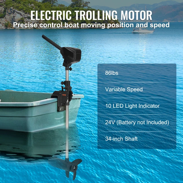 VEVOR Electric Trolling Motor 24-Volt Boat Motor DC Battery Variable Speed  10 LED Indicator for