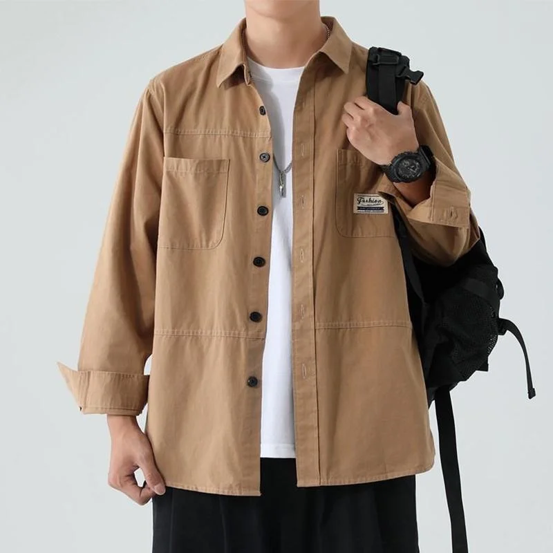 New men's Japanese and Korean style Cotton Shirt Fashion Men's Long-sleeved Loose Middle-aged Shirt