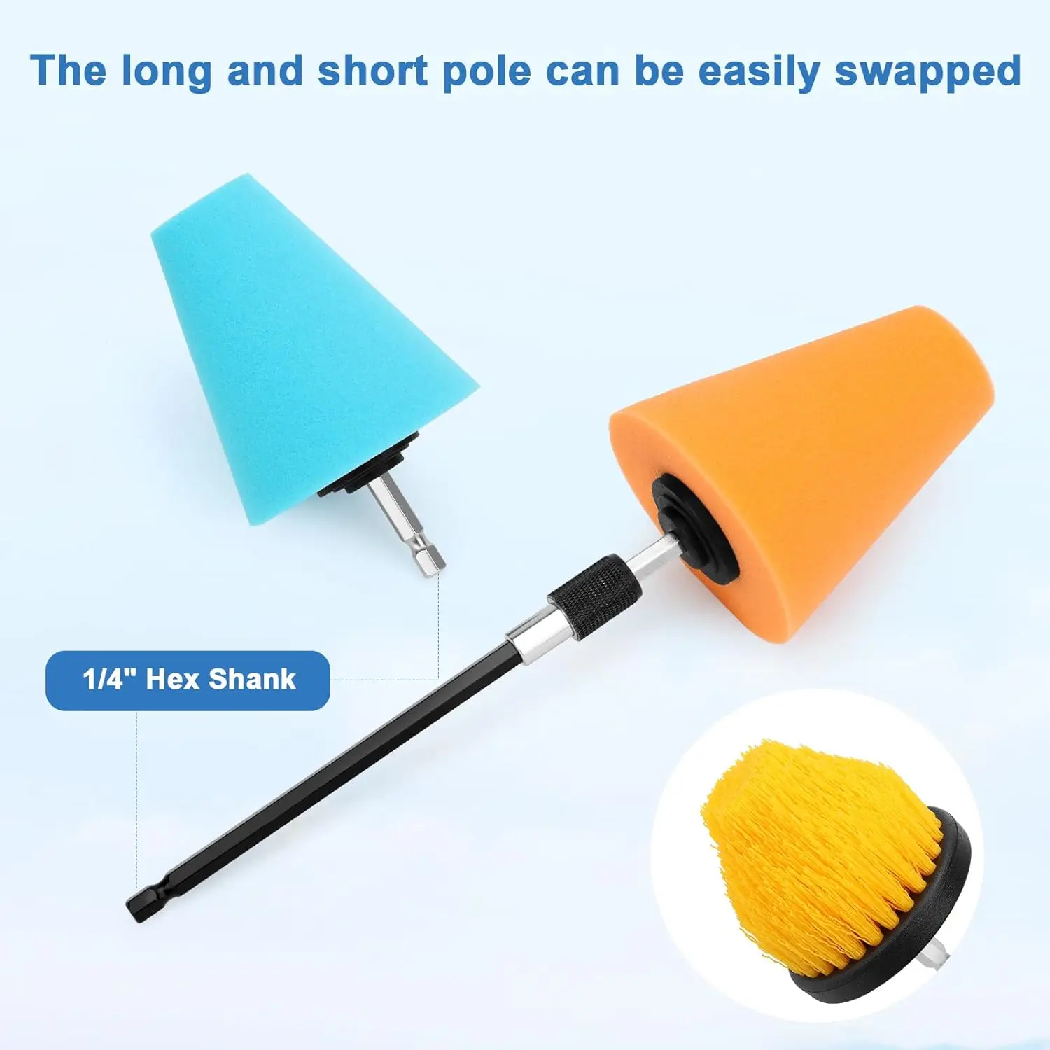 1/5 Pcs Car Wheel Hub Polishing Brush with Hand-Held Extension Pole Polishing Sponge Pad for Car ers and Polishers Kit