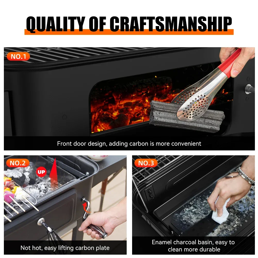 Adjustable Height Party Trolley Bbq Grill Outdoor Cast Iron Barbeque Charcoal Barbecue Grills