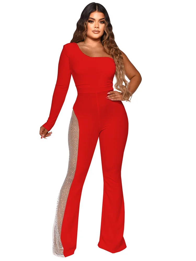 Wmstar Women Jumpsuit Solid Color Single Sleeved Pants with Clothing Fall  Casual Wear See Through Wholesale Dropshipping