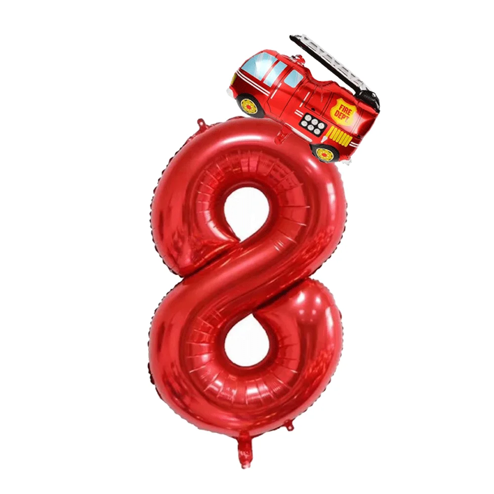Feuerwehrmann Partyzubehör Digital0-9 Zahlenballon Mini Feuerwehrauto Folie Heliumballon Kindergeburtstag Feuerwehrmann Rettungsparty Dekor – Detail 11