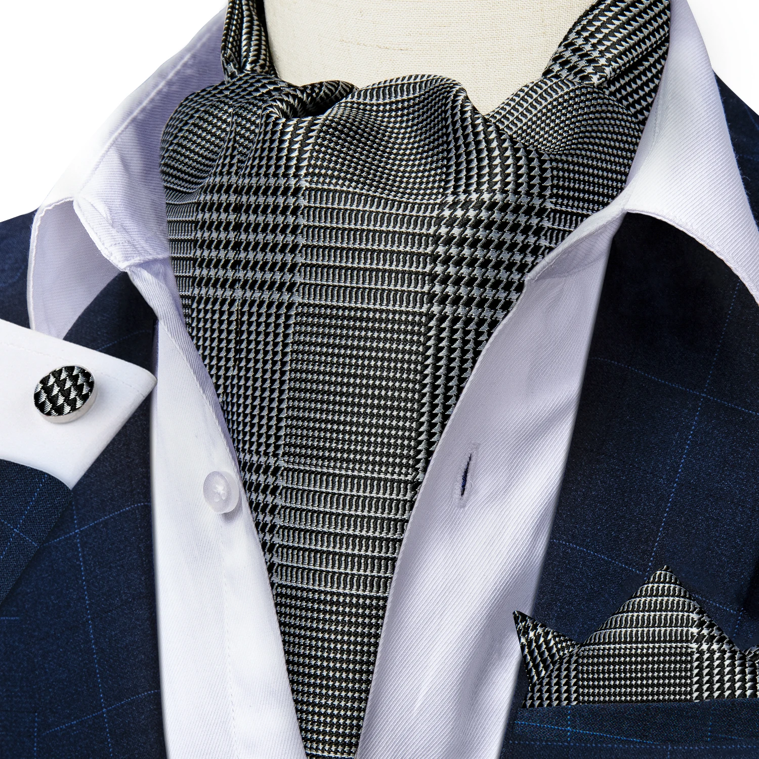 Jacquard Männer Plaid Ascots Mode Paisley Krawatten Hochzeit Formale Krawatte Ascot Britischen Gentleman Weiche Polyester Luxus Grau Krawatte – Detail 1