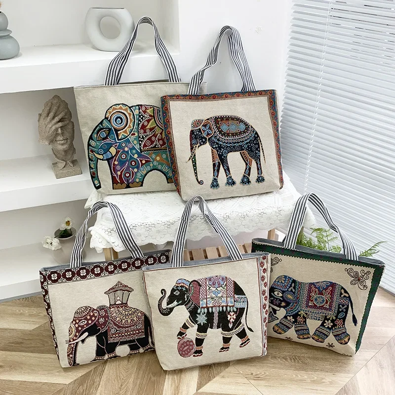 

Trade Net Celebrity Live Broadcast Ethnic Style Embroidery Elephant Knitted Bag Women's Handheld Large-capacity Shoulder Bags