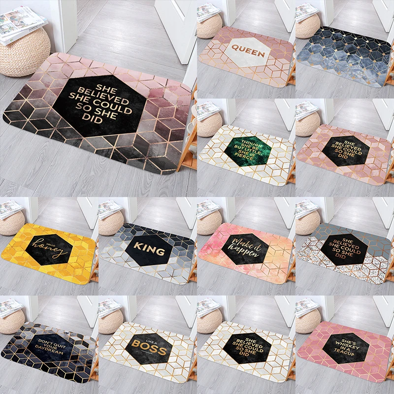 

3D Visual Geometric Pattern Bedroom Non-slip Coral Fleece Soft Carpet Rug Kitchen Bathroom Entrance Doormat Home Decor Doormat