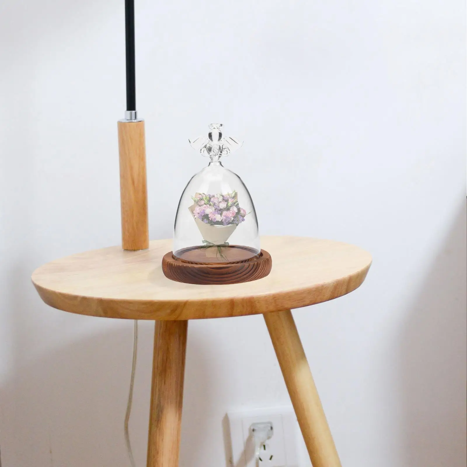 Decorations Angel Glass Cover Dome with Wood Base Display Eternal Flower Vase Cake Bell Jar Decorative Micro Landscape 5