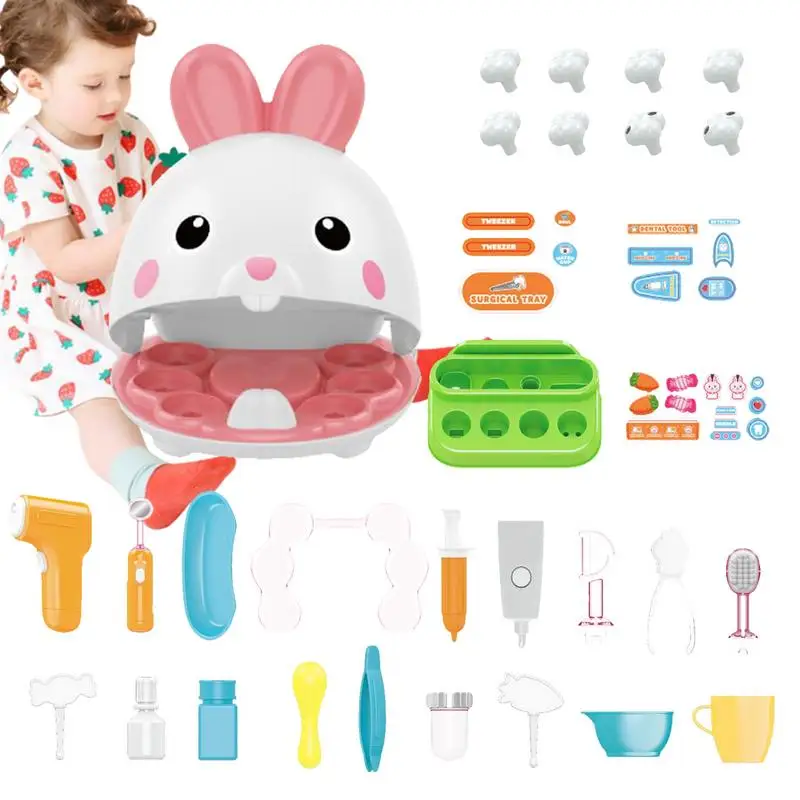 

Toy Dentist Kit Cute Bunny Montessori Pretend Doctor Kit Creative Kids Dentist Play Set For Children STEM Education Christmas