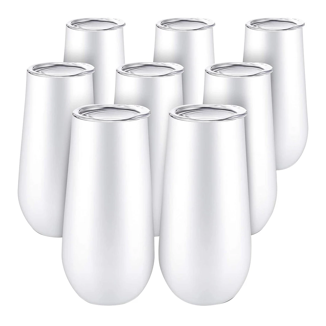 

8Packs Stemless Champagne Flutes Wine Tumbler 6 OZ Double-Insulated Wine Tumbler with Lids Cocktail Cups White