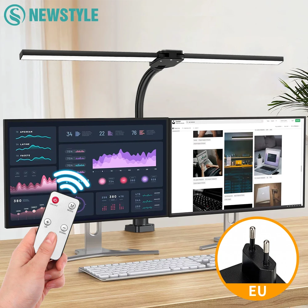 Desk Lamp 24W Double Head LED Eye-Caring Reading Light Remote Control 5 Color Temperature Settings 10 Level