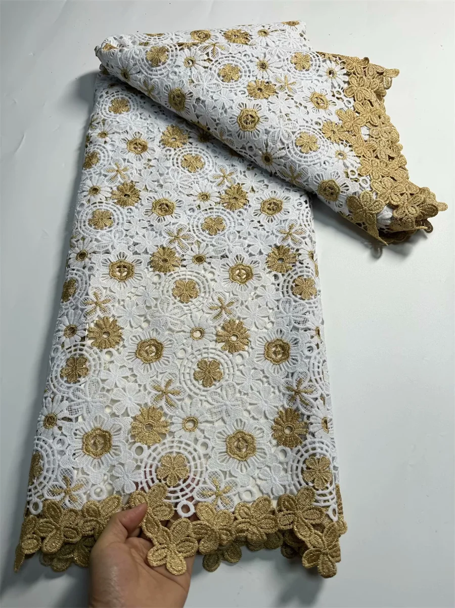 

Африканская кружевная ткань высокого качества 5 ярдов, нигерийская вышивка, сетка, водорастворимые материалы, гипюр, африканская ткань ZW2