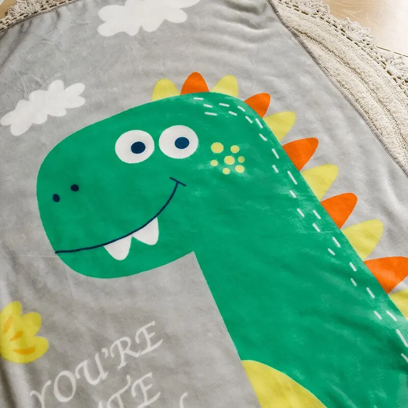 Animal Cartoon Print Flannel Baby Blanket Swaddle Super Soft 100*140cm Children's Blanket Sofa