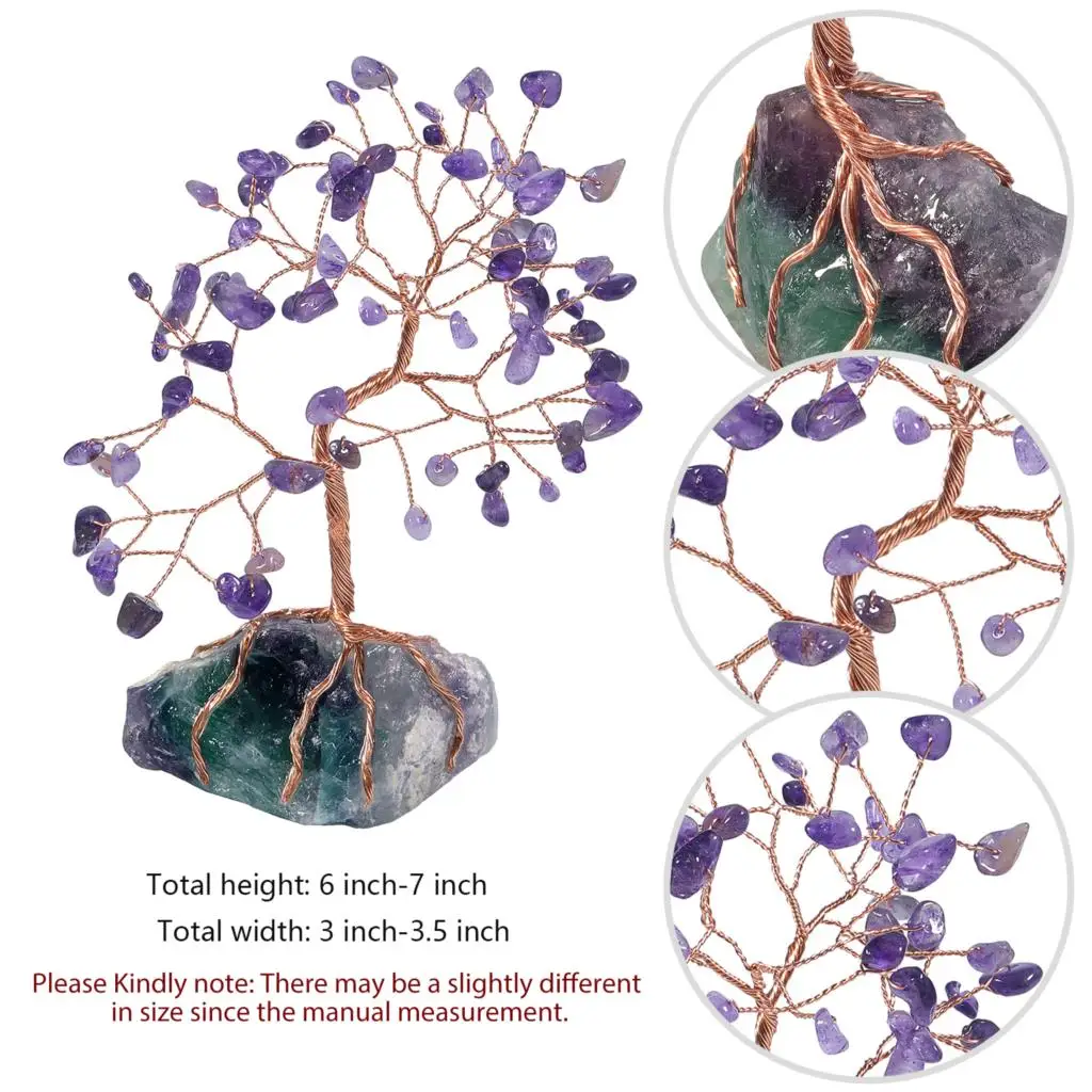 Natural Amethyst Crystal Tree Reiki Healing Mineral Gravels Luck Money Tree With Rough Fluorite Stone Base Desktop Decoration