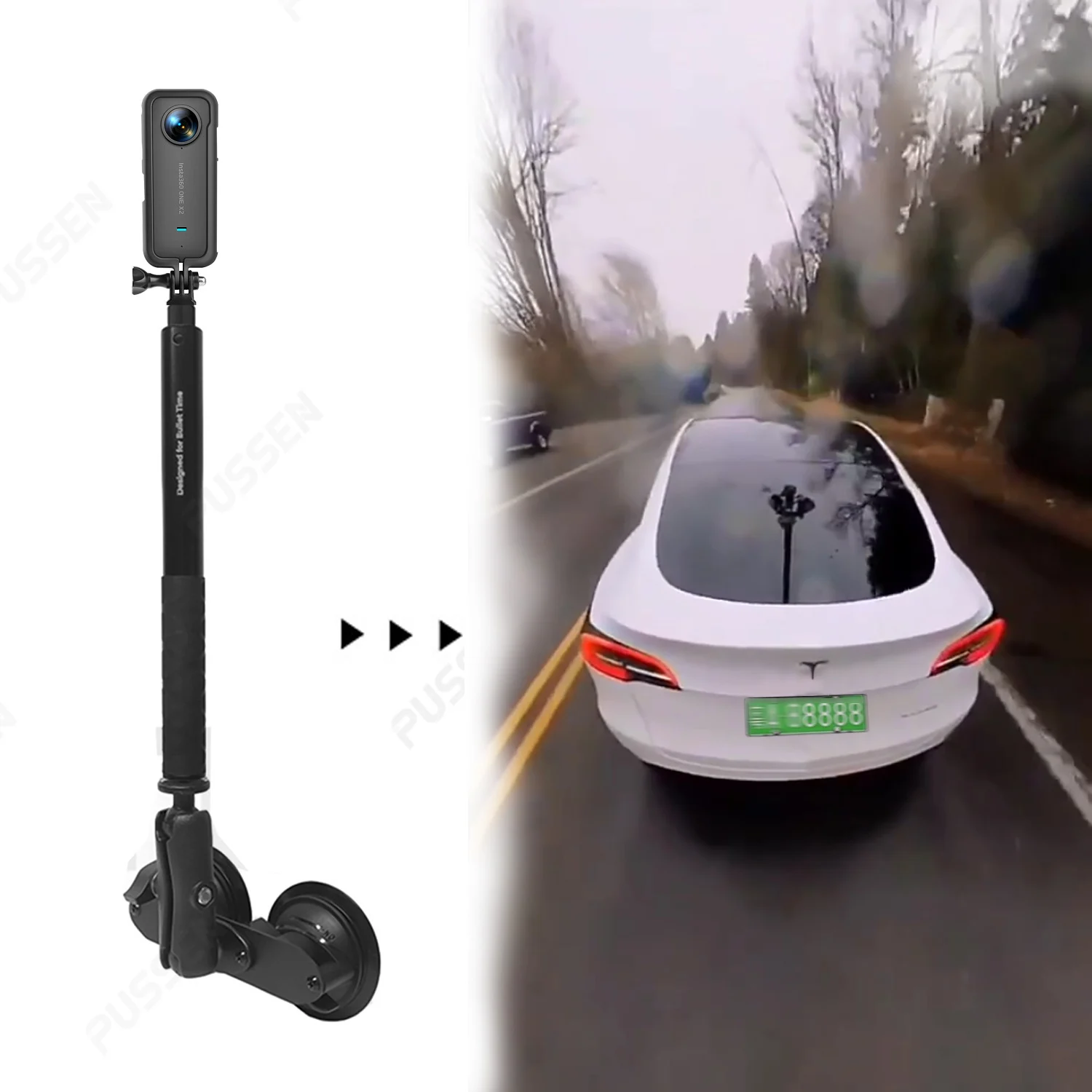 

1 inch Ball Head Dual Flat Car Suction Cups Holder with Invisible Selfie Stick for Insta360 X3 One Rs One X2 GoPro Max Accessory