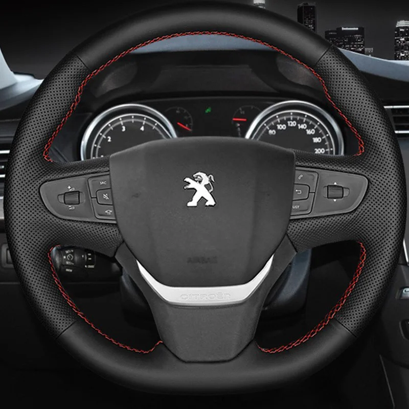 

DIY Hand-Stitched Non-Slip Leather Steering Wheel Cover For Peugeot 408 2014-2019 Traveller 2016-2019 Citroen C3-XR 2015-2019