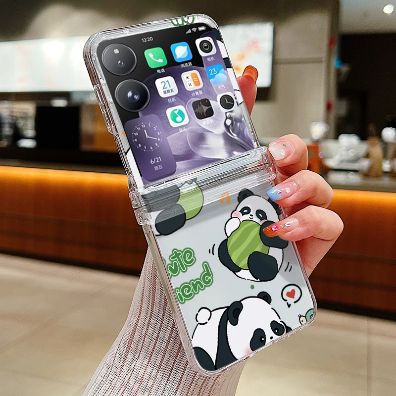 Panda Pattern Transparent Shockproof Phone Case - Slim Hard PC Clear Folding Cover