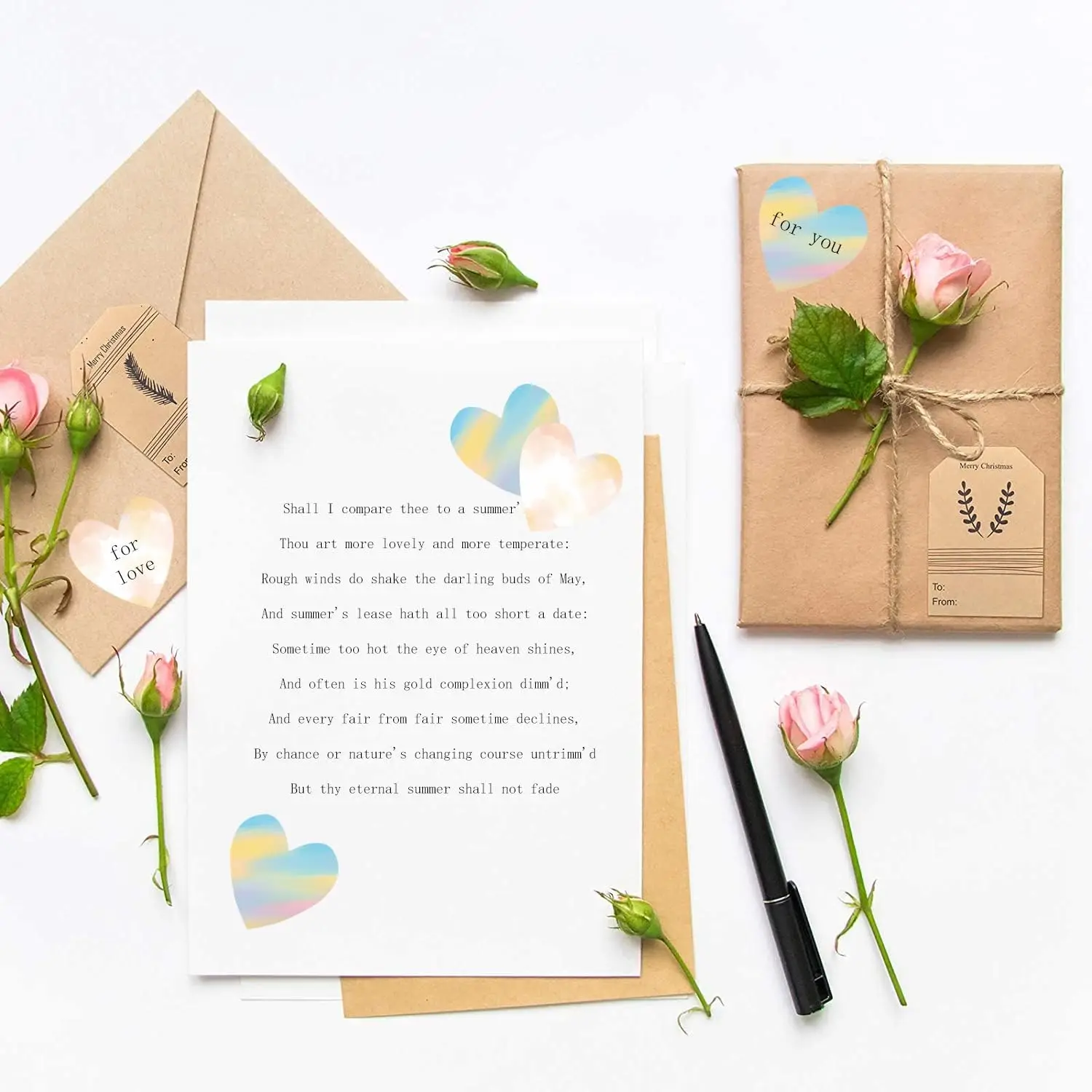 Heart Shaped Thermal Printer Labels 2" Self Adhesive Gradient Color Thermal Stickers 500 Pcs