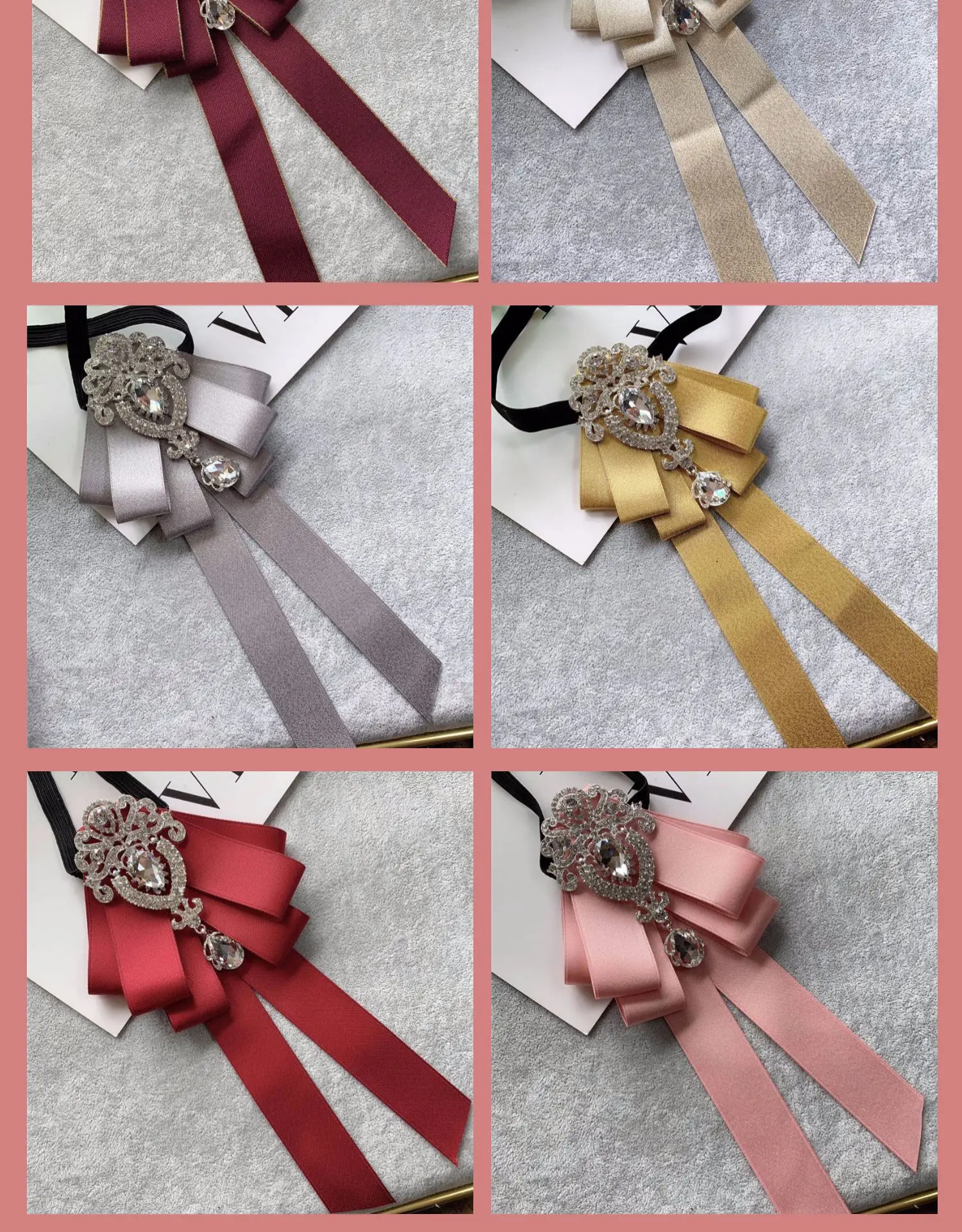 Klassische Fliege für Frauen Retro solide Stoff Band Brosche Kristall Strass weiße Hemden Kragen Pin Männer Junge Fliege Zubehör – Detail 3