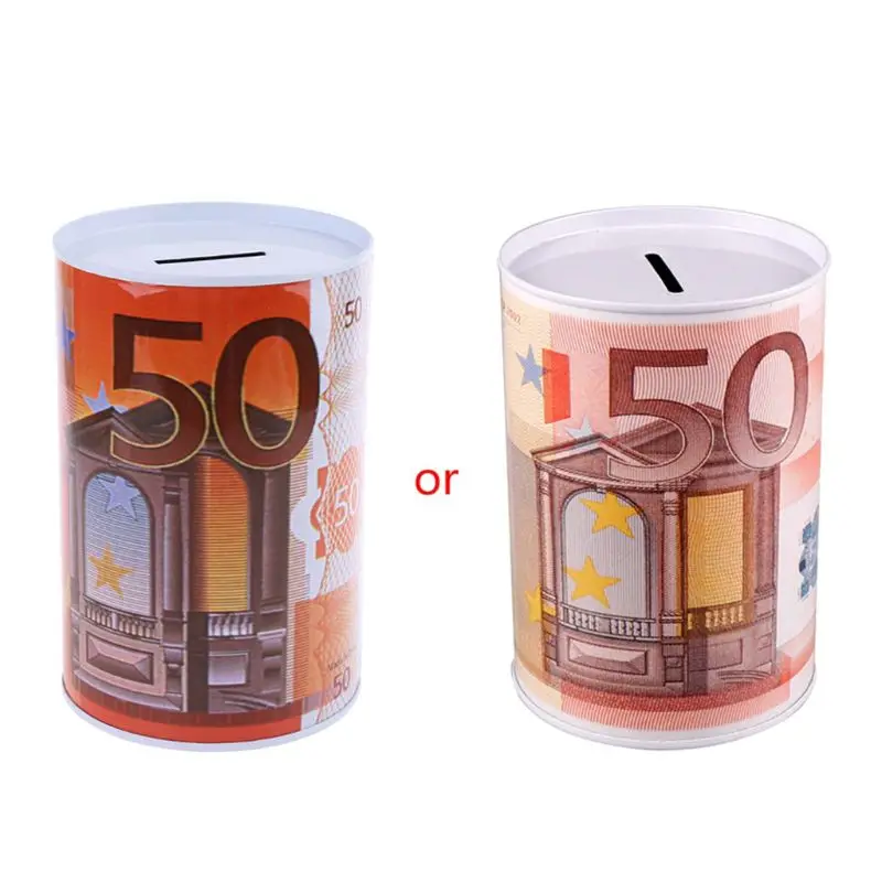 Metal Piggy Cylinder Coin Money Box Tinplate Material for Creative Euro Dollar Shaped Saving Money Box Decorat 4
