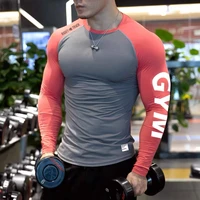 New Men's Long Sleeve GYM Clothes Dual Color Blocking Tights Shirt Sport Fitness RIGHTTRACK Milk Silk Fabric Athletic Wear