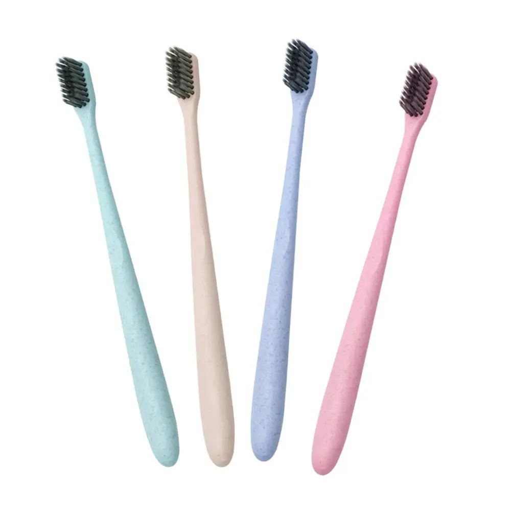 4Pcs 대나무 숯 칫솔 밀짚 친환경 부드러운 강모 여행용 홈 구강 위생 밀짚 칫솔