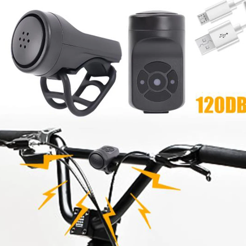 120DB USB Aufladbare Fahrrad Motorrad Elektrische Glocke Horn 4 Modi  Mountain Road Radfahren Anti-diebstahl Alarm Horn Fahrrad Zubehör