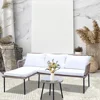 3 Pieces Patio Furniture Set, L-Shaped Outdoor Chaise Lounge Wicker Rope Boho Patio Bistro Set for Balcony,Poolside,Porch, White 2