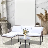 3 Pieces Patio Furniture Set, L-Shaped Outdoor Chaise Lounge Wicker Rope Boho Patio Bistro Set for Balcony,Poolside,Porch, White 2