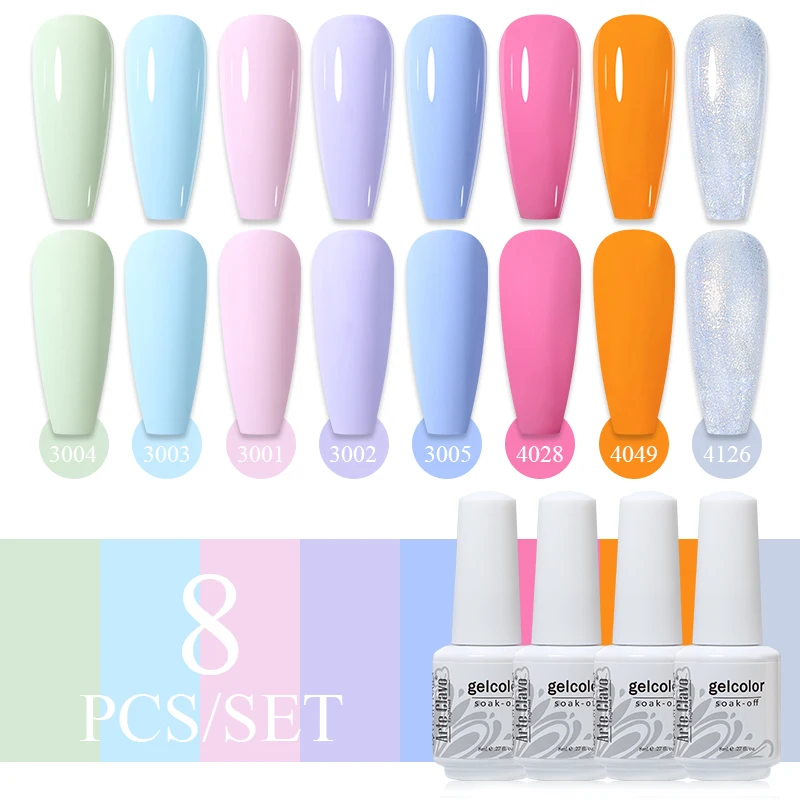 Arte Clavo Vernis 반영구 UV 젤 네일 광택제, UV 젤 바니시 래커, 네일 아트 화이트 유리병, 세트당 8ml, 8 개