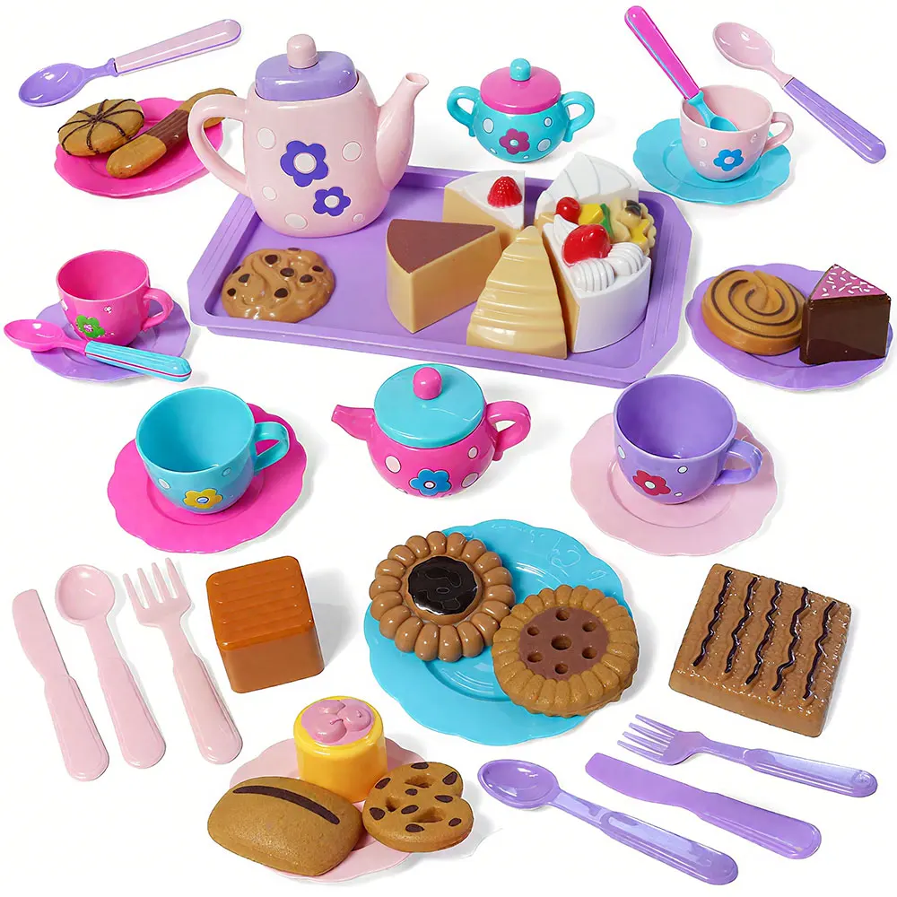 Little Girl Tea Party Pretend Afternoon Tea Dessert Teapot Set Princess Time Playing Kitchen Toys Easter Gifts