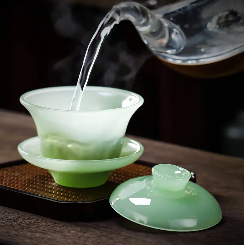 Ru Qing Celadon Porcelain Covered Bowl Tianquan Chinese Gaiwan Tea Cup
