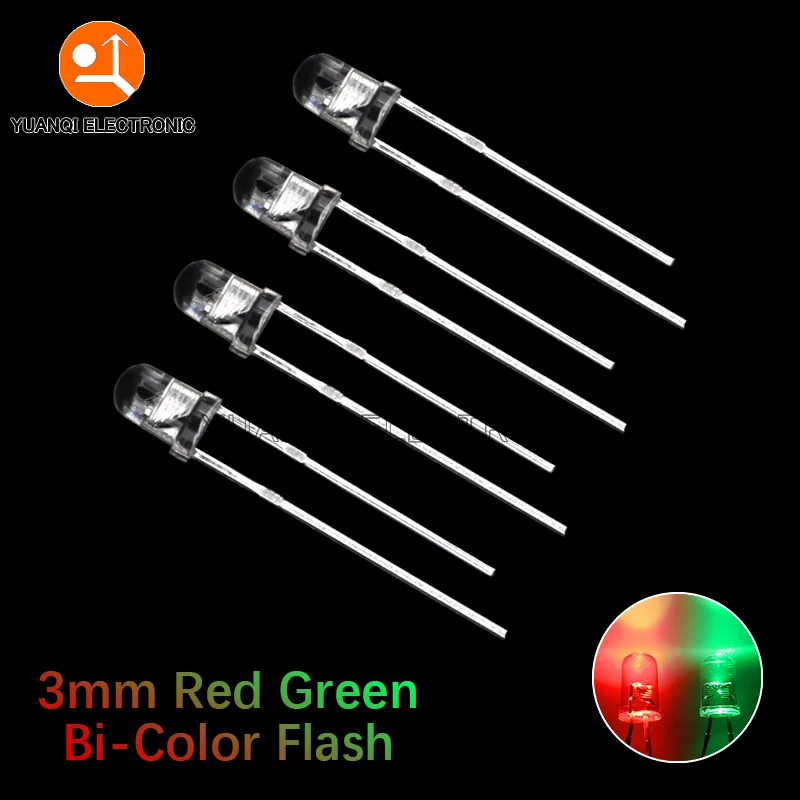 50 Pz 3Mm Flash Rosso Verde Bicolore Diodo A Emissione Luminosa F3 Led Lampeggiante Automatico Flash Control Diodo Led Lampeggiante
