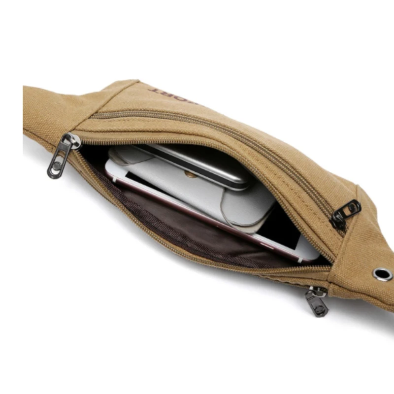 Men Running Purses Casual Durable Fanny Waist Pack Male Waist Bags Belt Canvas Hip Bum Military Bag Pouch Three Zipper Pocket